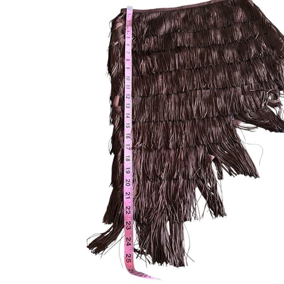 Hanna Schoenberg Brown Fringe Skirt Layered Asymmetrical Hem Festival Boho 4 - Picture 8 of 9